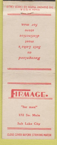 Matchbook Cover - Firmage Men's Clothes Salt Lake City UT