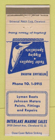 Matchbook Cover Interlake Marine Sales Yacht Supply Johnson Motors Cleveland OH