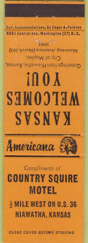 Matchbook Cover - Perkins Americana Country Squire Motel Hiawatha KS Orange