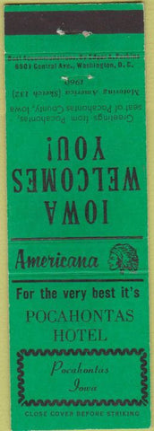 Matchbook Cover - Perkins Americana Pocahontas Hotel  IA Green