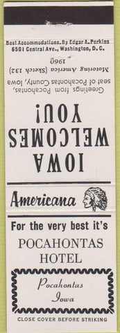 Matchbook Cover - Perkins Americana Pocahontas Hotel  IA White