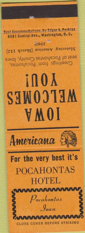 Matchbook Cover - Perkins Americana Pocahontas Hotel  IA Orange