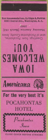 Matchbook Cover - Perkins Americana Pocahontas Hotel  IA Pink