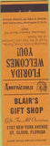 Matchbook Cover - Perkins Americana Blair's Gift Shop St Cloud FL Orange