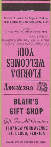 Matchbook Cover - Perkins Americana Blair's Gift Shop St Cloud FL Pink