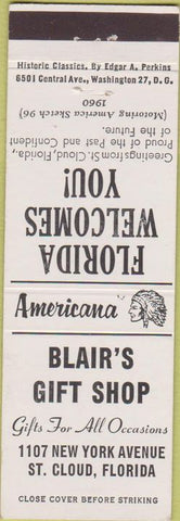 Matchbook Cover - Perkins Americana Blair's Gift Shop St Cloud FL White