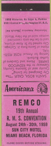 Matchbook Cover - Perkins Americana RMS Sun City Motel Miami Beach FL Pink