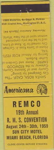 Matchbook Cover - Perkins Americana RMS Sun City Motel Miami Beach FL Yellow