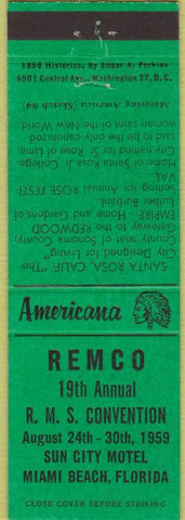 Matchbook Cover - Perkins Americana RMS Sun City Motel Miami Beach FL Green