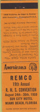 Matchbook Cover - Perkins Americana RMS Sun City Motel Miami Beach FL Orange