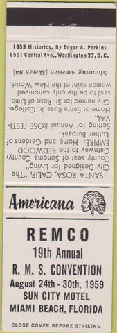 Matchbook Cover - Perkins Americana RMS Sun City Motel Miami Beach FL White