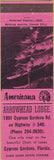 Matchbook Cover - Perkins Americana Arrowhead Lodge Cypress Gardens FL Pink
