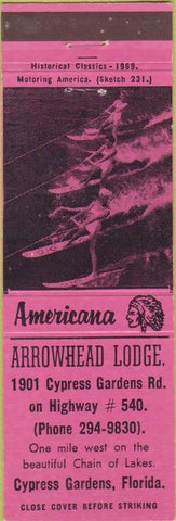 Matchbook Cover - Perkins Americana Arrowhead Lodge Cypress Gardens FL Pink