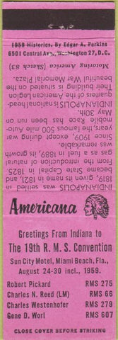 Matchbook Cover - Perkins Americana RMS Sun City Motel Miami Beach FL Pink