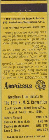 Matchbook Cover - Perkins Americana RMS Sun City Motel Miami Beach FL Yellow