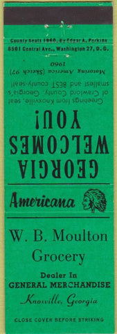 Matchbook Cover - Perkins Americana WB Moulton Grocery Knoxville GA Green