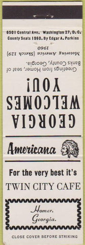 Matchbook Cover - Perkins Americana Twin City Cafe Homer GA White