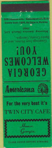 Matchbook Cover - Perkins Americana Twin City Cafe Homer GA Green