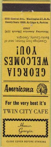Matchbook Cover - Perkins Americana Twin City Cafe Homer GA Yellow