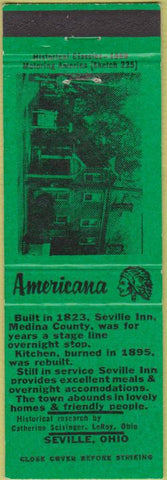 Matchbook Cover - Perkins Americana Seville Inn OH OH Green