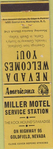 Matchbook Cover - Perkins Americana Miller Motel Golfield NV NV Yellow