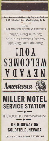 Matchbook Cover - Perkins Americana Miller Motel Golfield NV NV White