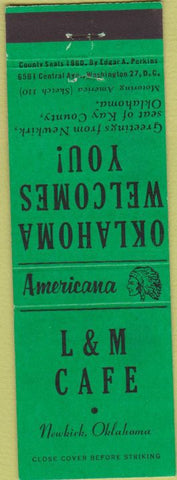 Matchbook Cover - Perkins Americana L and M Cafe Newkirk  OK Green