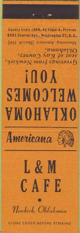 Matchbook Cover - Perkins Americana L and M Cafe Newkirk  OK Orange