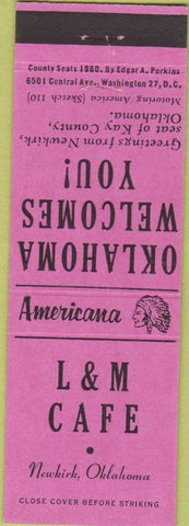 Matchbook Cover - Perkins Americana L and M Cafe Newkirk  OK Pink