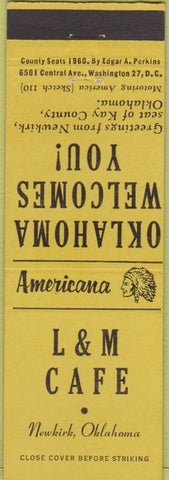 Matchbook Cover - Perkins Americana L and M Cafe Newkirk  OK Yellow