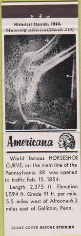 Matchbook Cover - Perkins Americana Horseshoe Curve Gallitzin PA White