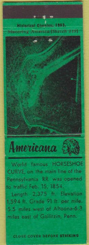 Matchbook Cover - Perkins Americana Horseshoe Curve Gallitzin PA Green