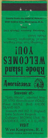 Matchbook Cover - Perkins Americana West Kingston RI  Green
