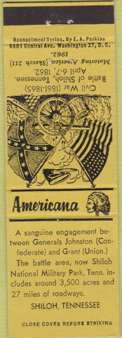 Matchbook Cover - Perkins Americana Civil War Shiloh TN Yellow