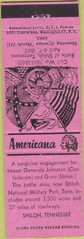 Matchbook Cover - Perkins Americana Civil War Shiloh TN Pink