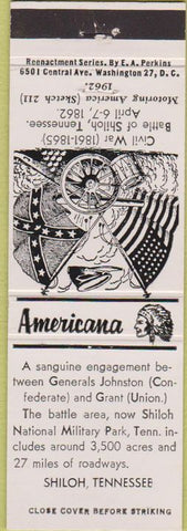 Matchbook Cover - Perkins Americana Civil War Shiloh TN White