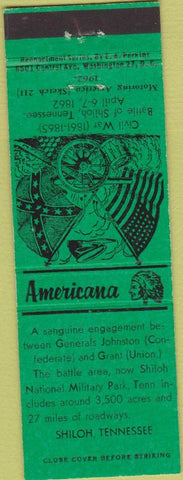 Matchbook Cover - Perkins Americana Civil War Shiloh TN Green