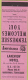 Matchbook Cover - Perkins Americana Lakeview Motel Harriman TN Light Pink