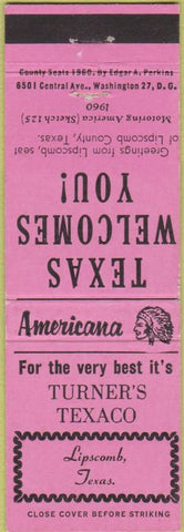 Matchbook Cover - Perkins Americana Turner's Texaco oil gas Lipscomb TX Pink