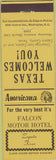 Matchbook Cover - Perkins Americana Falcon Motor Hotel Zapata TX Yellow