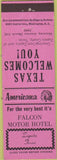 Matchbook Cover - Perkins Americana Falcon Motor Hotel Zapata TX Pink