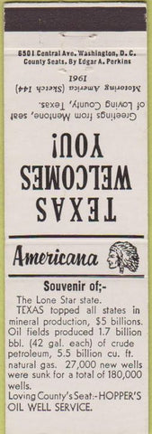 Matchbook Cover - Perkins Americana Hopper's Oil Well Loving County TX White