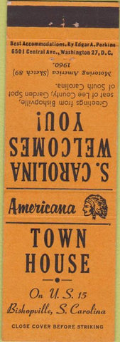Matchbook Cover - Perkins Americana Town Hosue Bishopville SC Orange