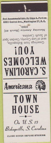Matchbook Cover - Perkins Americana Town Hosue Bishopville SC White