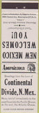 Matchbook Cover - Perkins Americana Continetnal Divide NM White