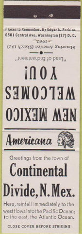 Matchbook Cover - Perkins Americana Continetnal Divide NM White