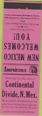 Matchbook Cover - Perkins Americana Continetnal Divide NM Pink