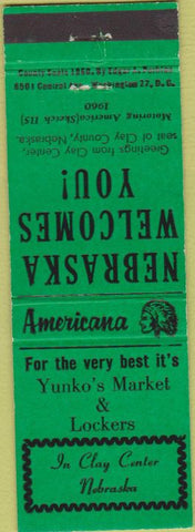 Matchbook Cover - Perkins Americana Yunko's Market Clay Center NE Green
