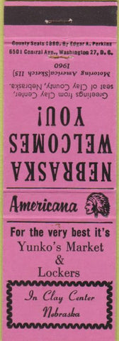 Matchbook Cover - Perkins Americana Yunko's Market Clay Center NE Pink