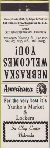 Matchbook Cover - Perkins Americana Yunko's Market Clay Center NE White